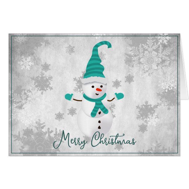 Carte de voeux turquoise Snowman Holiday (Devant horizontal)