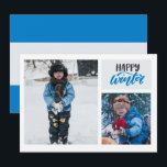Carte de vœux Typography Happy Winter Blue Two Pho<br><div class="desc">Personnalisez avec vos photos et textes préférés.</div>