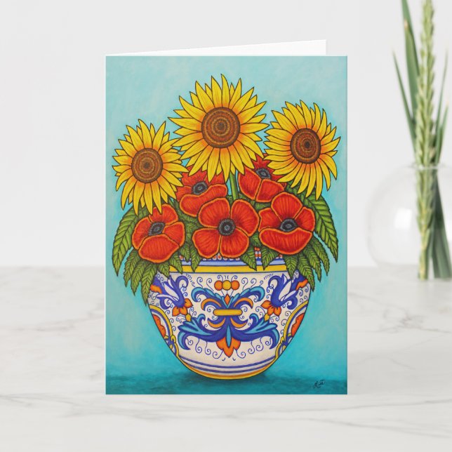 Carte de voeux Umbria Bouquet Poppy Sunflower (Devant)