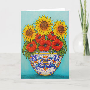 Carte de voeux Umbria Bouquet Poppy Sunflower