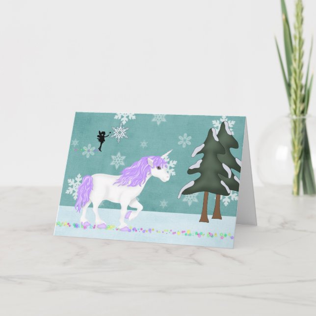 Carte de voeux Unicorn et Fairy Winter Holiday (Devant)