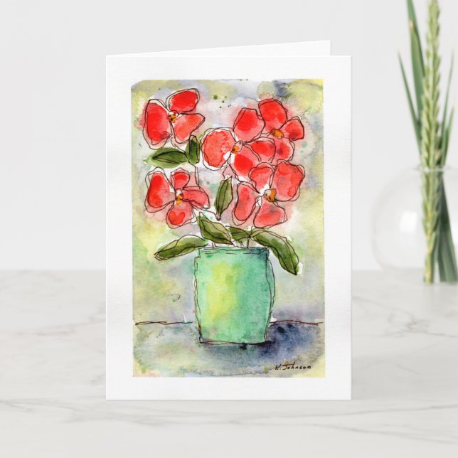 Carte de voeux Vase and Flowers Watercolor (Devant)