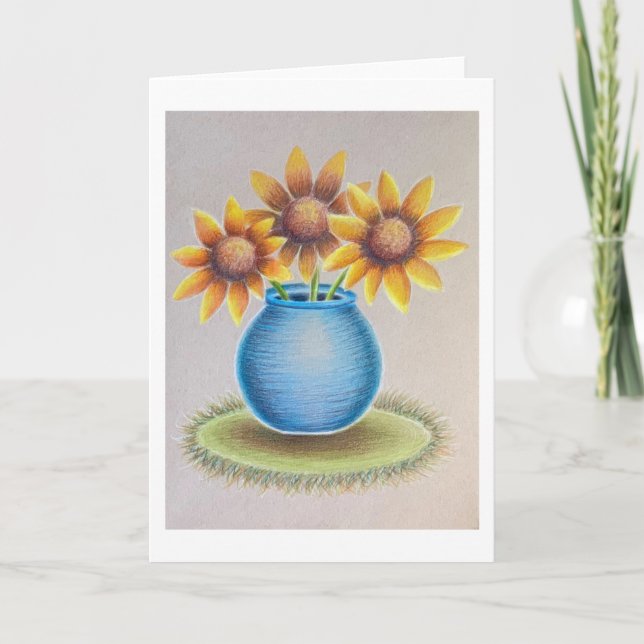 Carte de vœux Vase de tournesols (Devant)