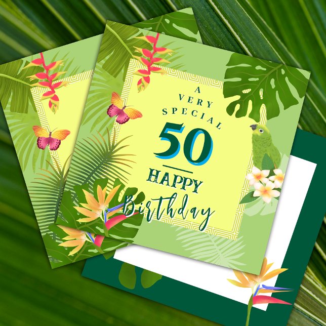 Carte de vœux verte annuelle de paradis tropical (Tropical Paradise Birthday  Square Card.)