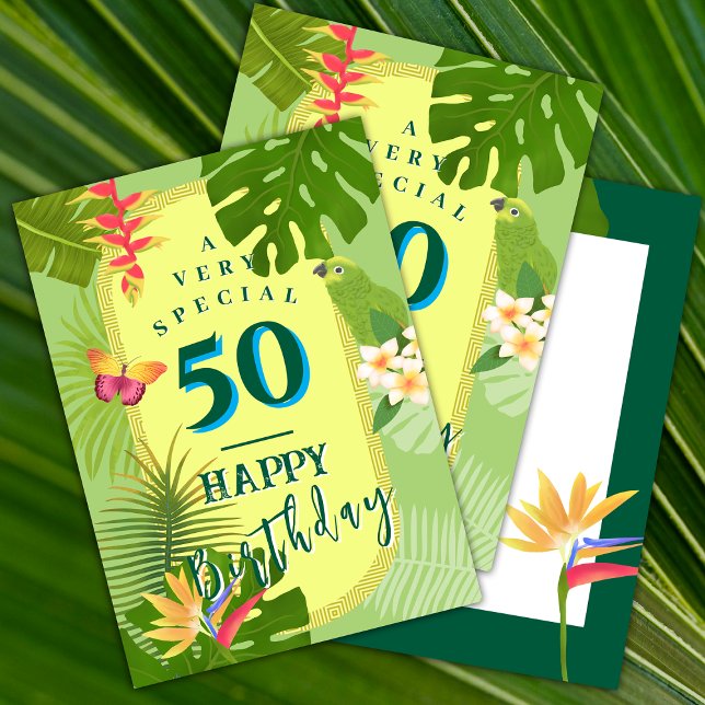 Carte de vœux verte annuelle de paradis tropical (Tropical Paradise Birthday card.)
