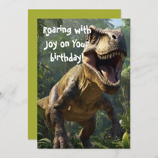 Carte de voeux verte d'anniversaire de Dinosaur (Devant / Derrière)