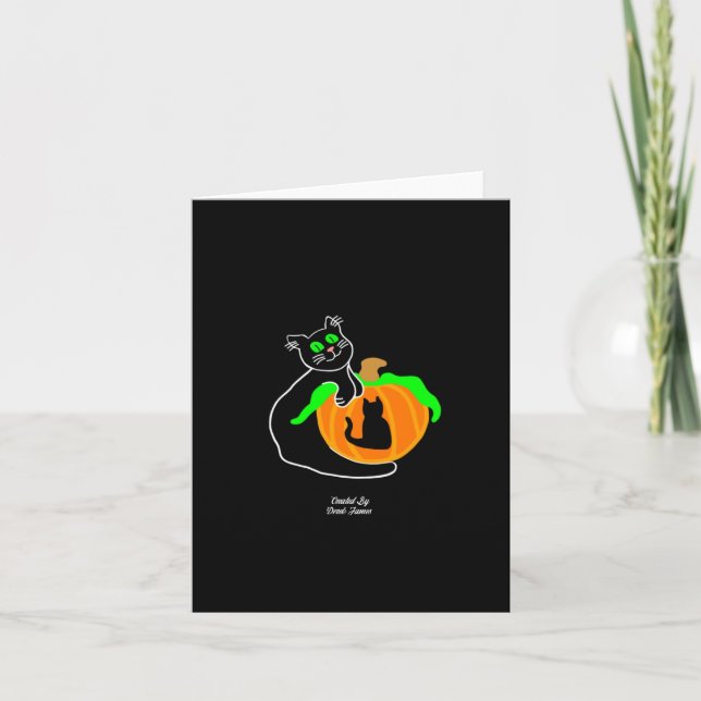 Carte de vœux verticale petite Citrouille de chat  (Devant)