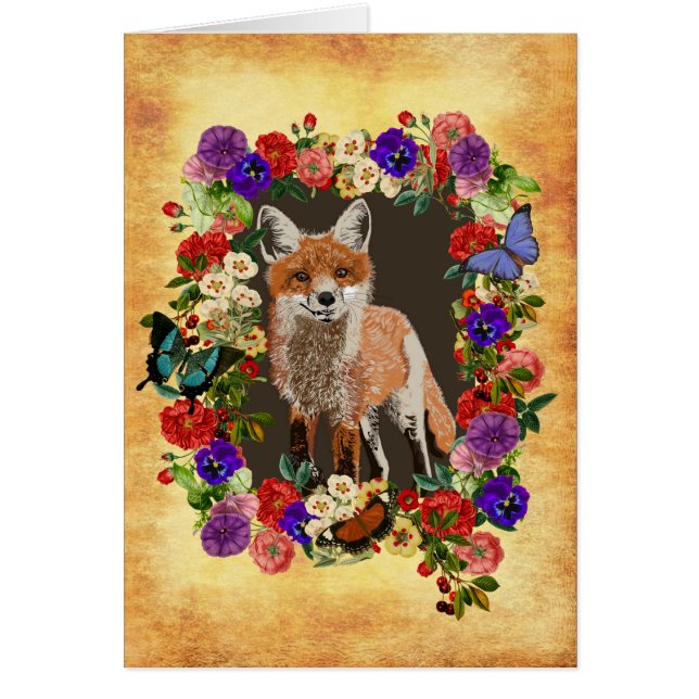 Carte de voeux Victorian Floral Fox & Butterfly (Devant)