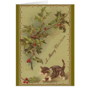 Carte de voeux victorienne de Noël de chaton et de
