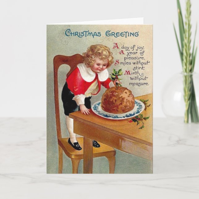 Carte de voeux victorienne de pudding de prune de (Devant)