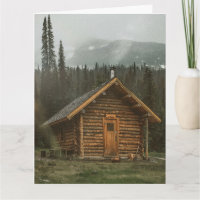 CARTE DE VŒUX VIDE CABANE EN RONDS DE BOIS RUSTIQU