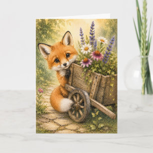 Carte de vœux vierge aquarelle Peekaboo Fox Garden