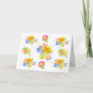 Carte de voeux vierge aux fleurs arc-en-ciel