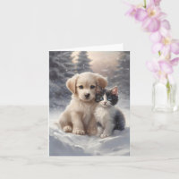 Carte de vœux vierge avec chiot mignon et chaton d