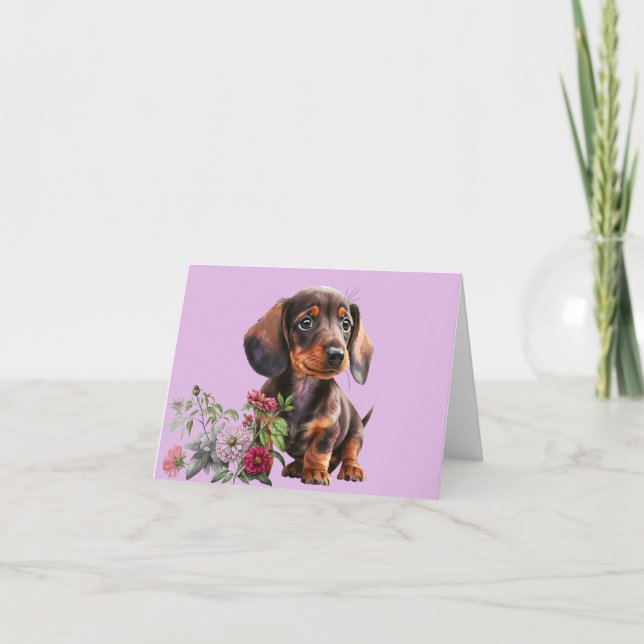 Carte de vœux vierge avec chiot teckel adorable (Devant)