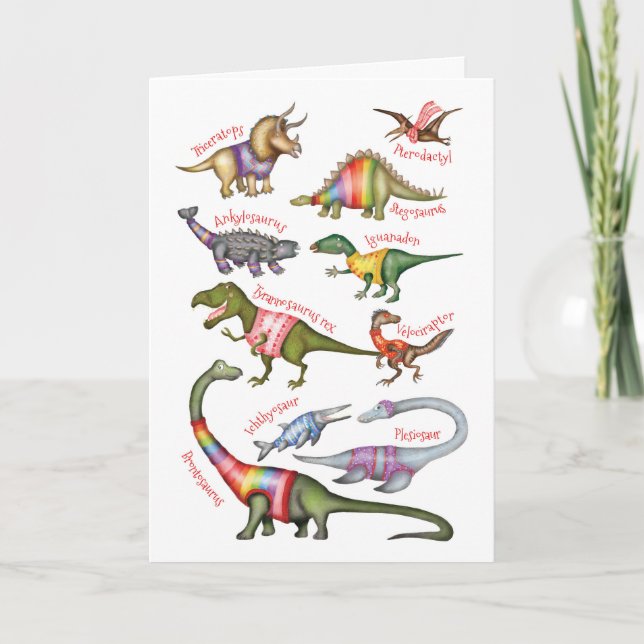 Carte de vœux vierge avec dinosaures fabuleux (Devant)