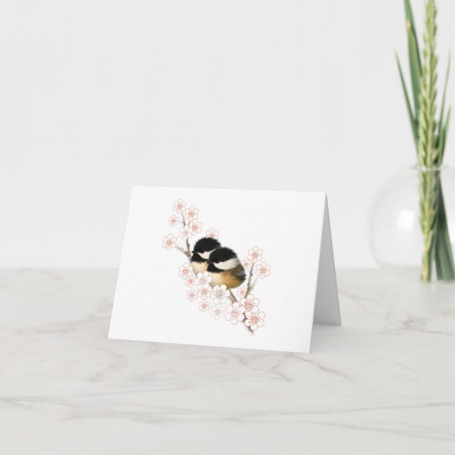 Carte de vœux vierge Chickadees Cerisier Fleur (Devant)