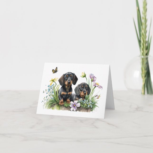 Carte de vœux vierge chiots Dachshund (Devant)