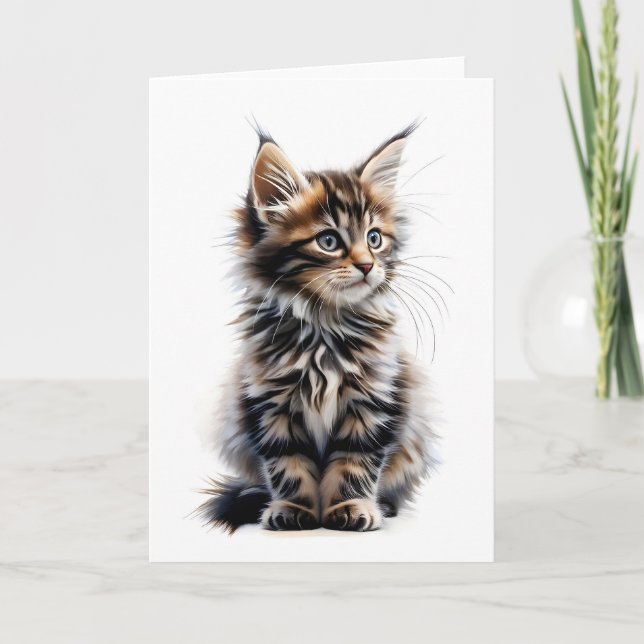 Carte de vœux vierge de chat Maine Coon à poils lo (Devant)