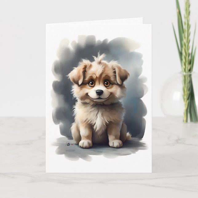 Carte de vœux vierge de chiot souriant mignon et d (Devant)
