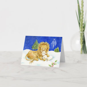 Carte de vœux vierge Lion et Agneau de Noël