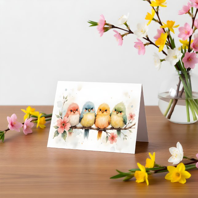 Carte de vœux vierge Oiseaux Pastel Aquarelle (Créateur téléchargé)