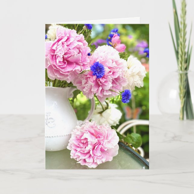 Carte de vœux vierge Pivoines roses (Devant)