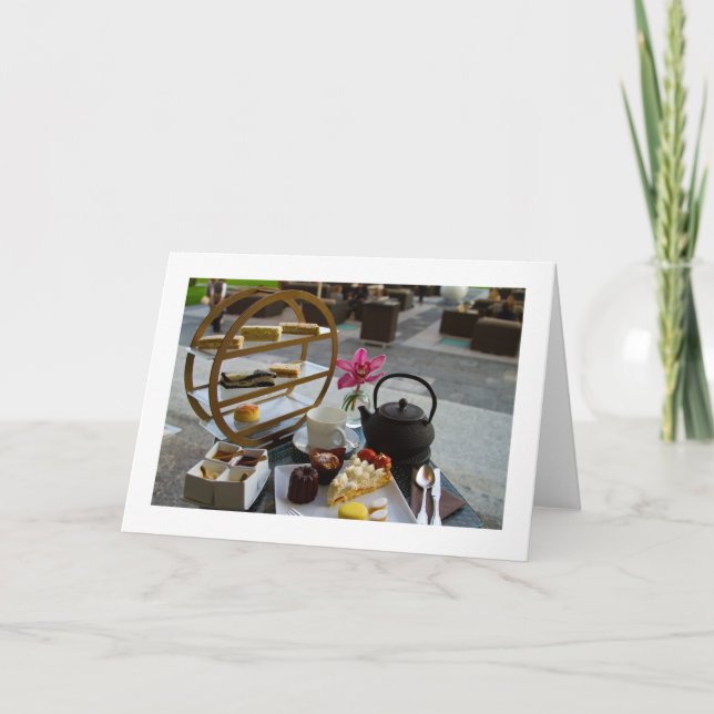 Carte de voeux vierge pliée à thé l'après-midi (Devant)