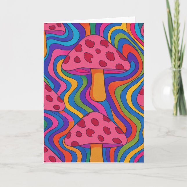 Carte de vœux vierge pliée champignon psychédéliqu (Devant)