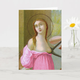 Carte de vœux vierge Sainte Agathe rose (M 003)