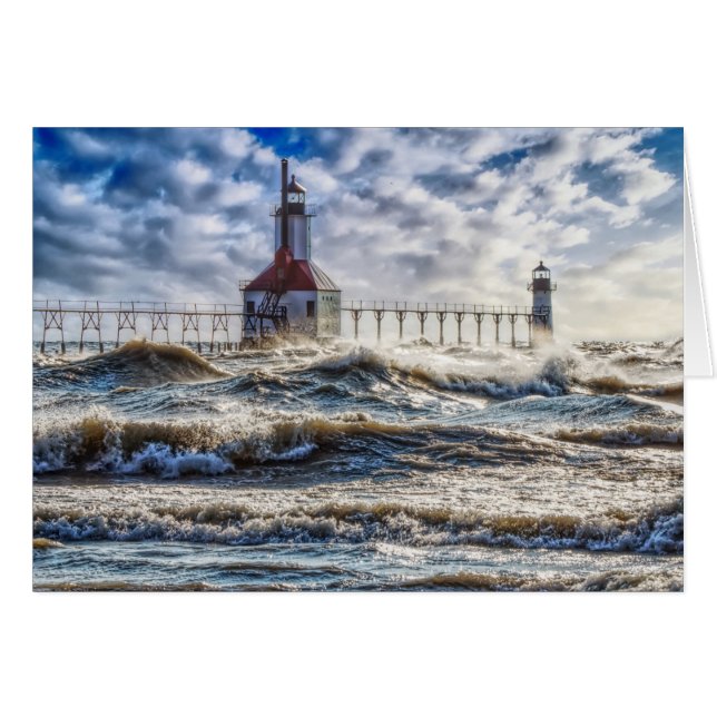 Carte de vœux vierge tempête au phare de St Joseph (Devant Horizontal)