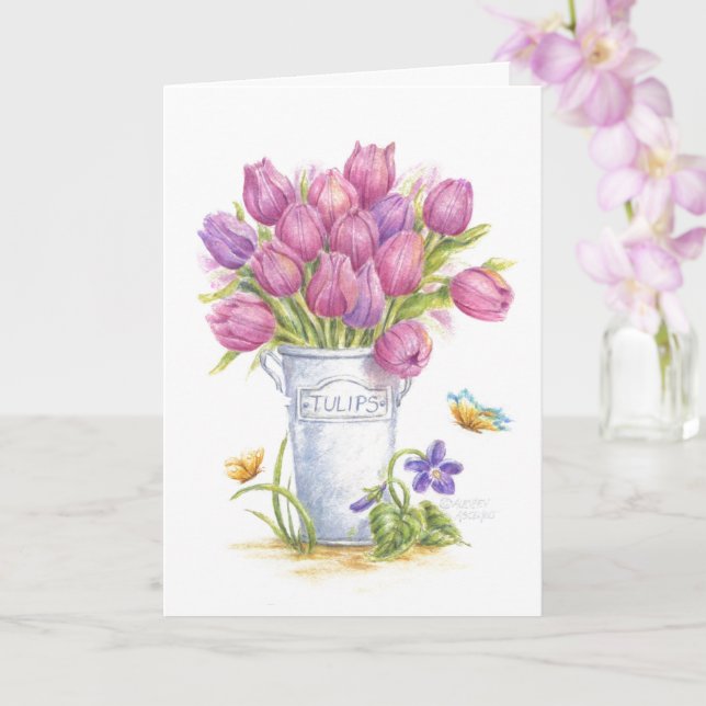 Carte de vœux vierge toutes occasions Seau de Tuli (Orchidée)