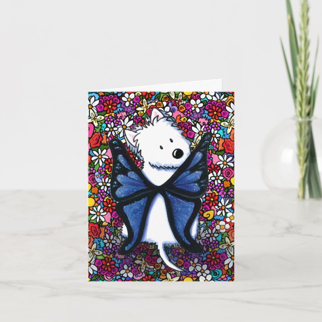 Carte de vœux vierge Westie papillon et fleurs (Devant)