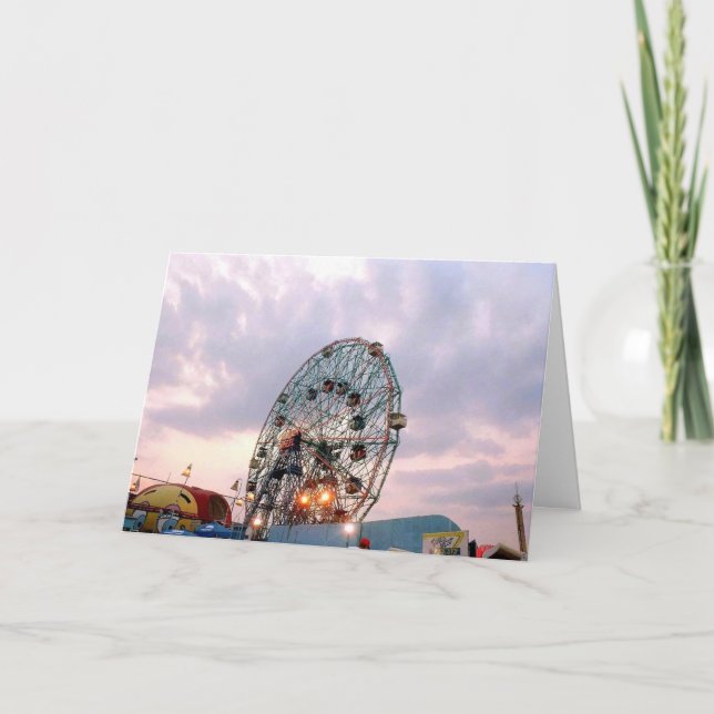 Carte de vœux vierge 'Wonder Wheel au crépuscule' (Devant)
