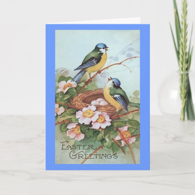 Carte de voeux vintage aux oiseaux de Pâques (Devant)