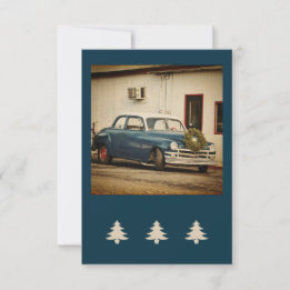 Carte de voeux vintage Blue Car Holiday Flat