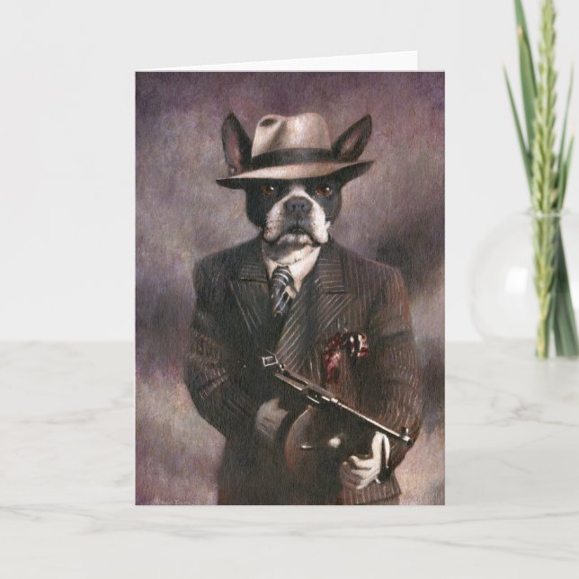 Carte de voeux vintage Boston Terrier Gangster (Devant)