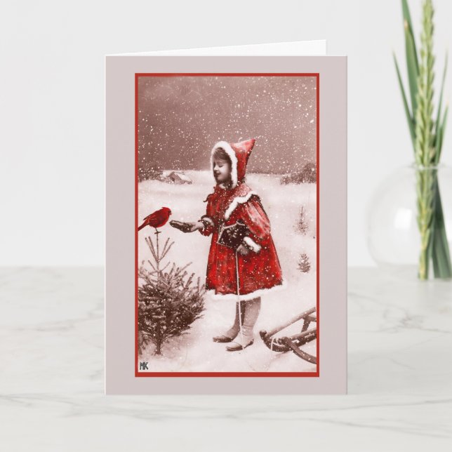 Carte de voeux Vintage Cardinal Rouge (Devant)