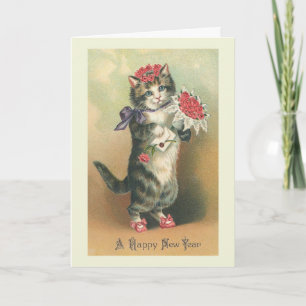 Carte de voeux "Vintage Cat Happy New Year"