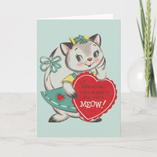 Carte de voeux vintage Cat Valentine's Day (Devant)