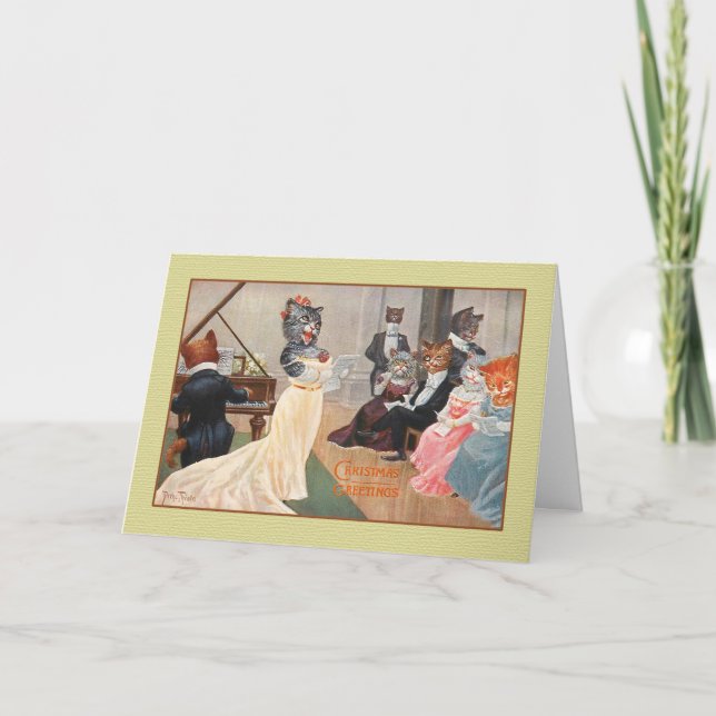 Carte de voeux vintage Cats Holiday, Arthur Thiele (Devant)
