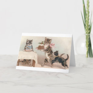 Carte de voeux Vintage Christmas Cat and Kitten