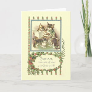 Carte de voeux Vintage Christmas Cat Family