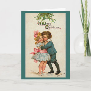 Carte de voeux Vintage Christmas Mistletoe Kiss