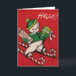 Carte de voeux Vintage Christmas Snowman<br><div class="desc">Vintage / Retro Snowman carte de Noël.  Bonjour !  Snowman ski sur les sucres de canne !</div>