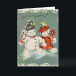Carte de voeux Vintage Christmas Snowman<br><div class="desc">Carte de Noël vintage / Rétro.  Snowman et Snow Woman !  Couple de neige ! Bonjour !</div>
