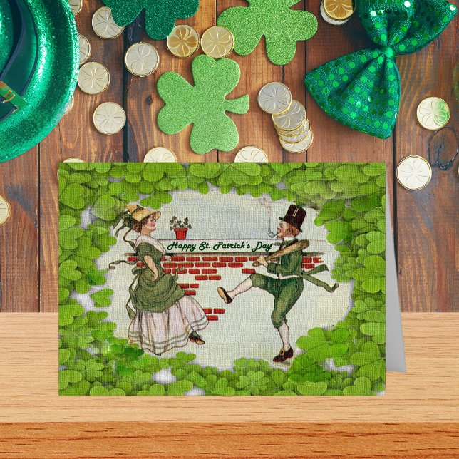 Carte de voeux vintage Dancing Irish Couple, ZSSG (Vintage Dancing Irish Couple Holiday Card)