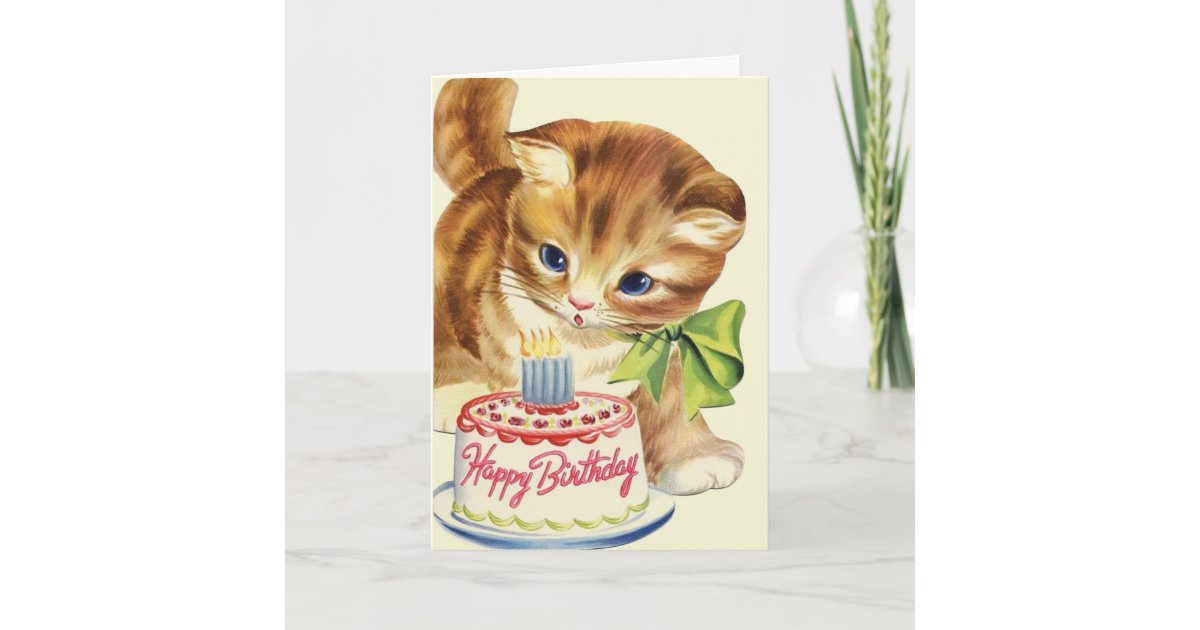 Carte De Voeux Vintage D Anniversaire De Chaton Zazzle Fr