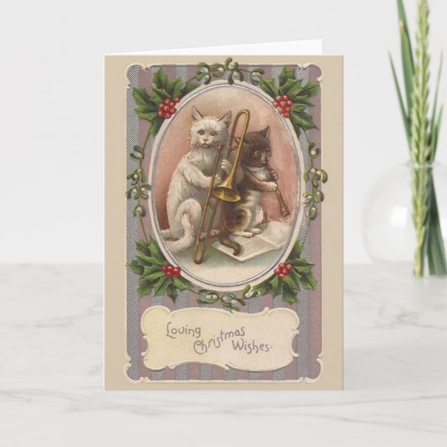 Carte de voeux vintage de Noël de chats (Devant)