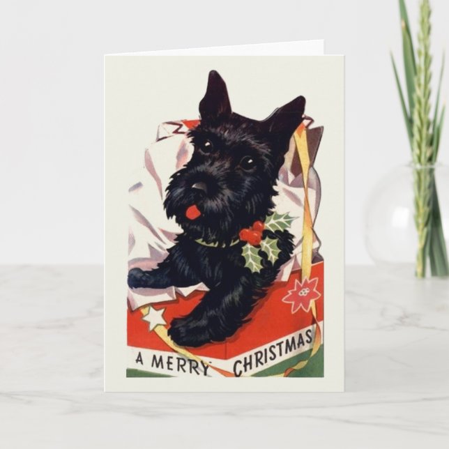 Carte de voeux vintage de Noël de Terrier (Devant)